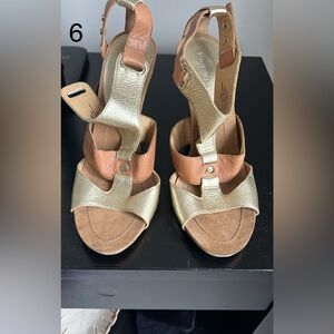 Nine West Gold and Tan Sandals